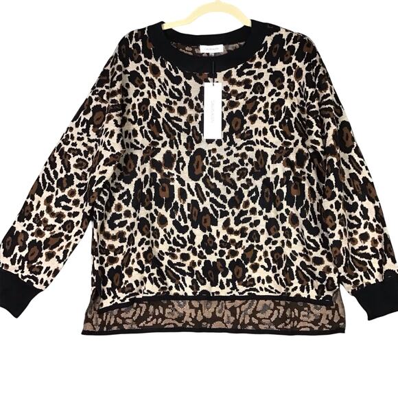 Calvin Klein Womens Medium Sweater Animal Print Hi Low Mock Turtleneck NWT - Picture 1 of 11